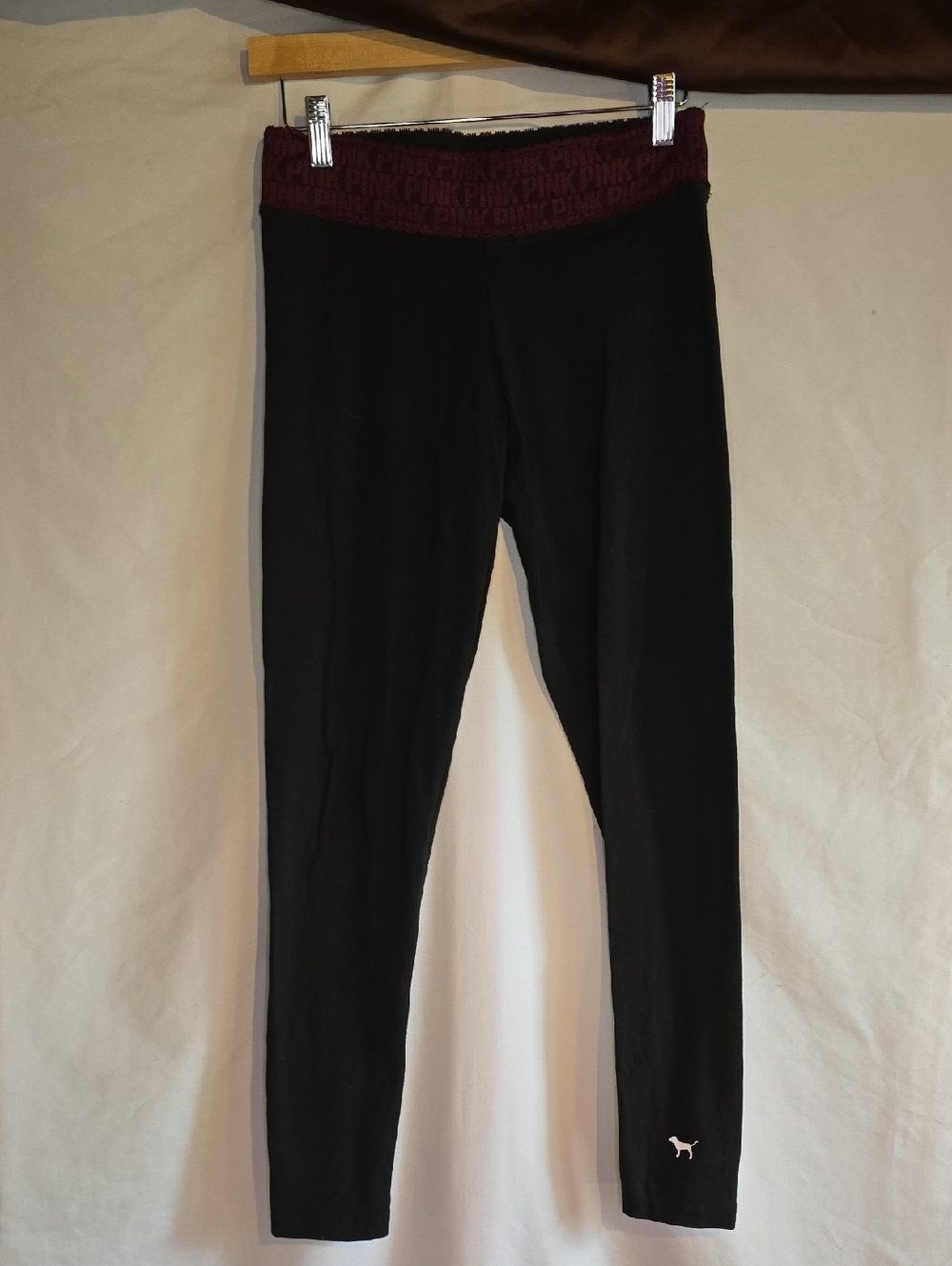 PINK Victoria's Secret Black Leggings with Maroon Waistband